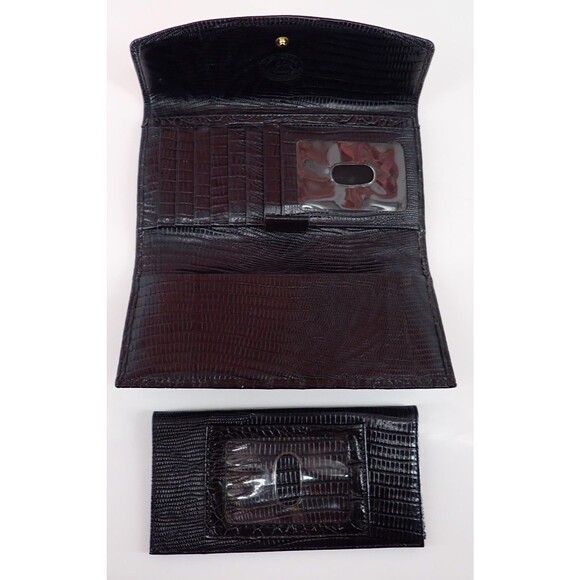 Brahmin Black Leather Credit Card Checkbook Photo Tri-Fold Wallet Mint! - Picture 3 of 15